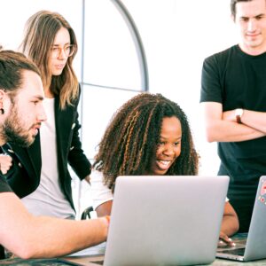 The photo is of a team of people returning to work